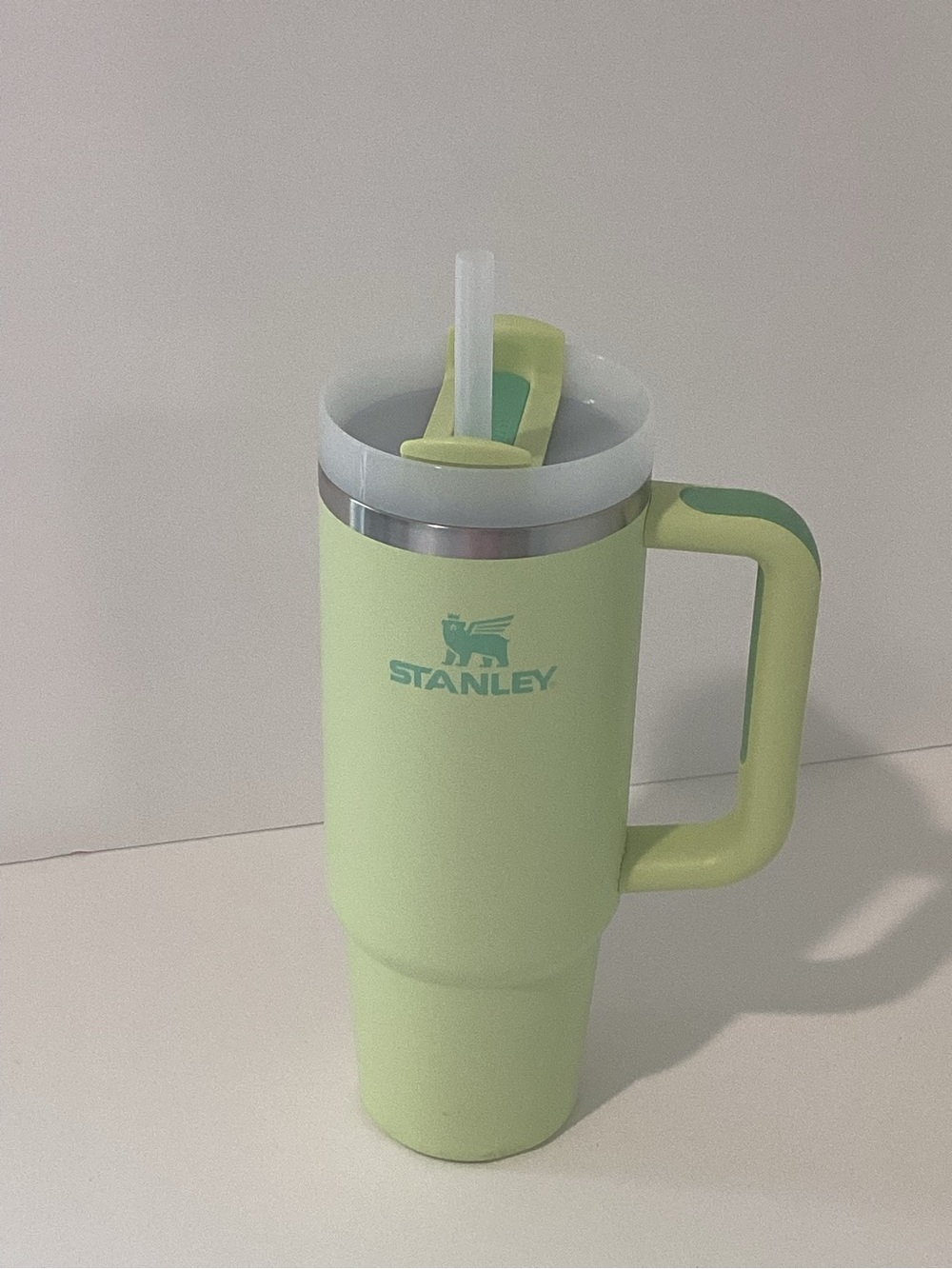 Stanley Pale Lime Green Travel Tumbler with Handle and Straw